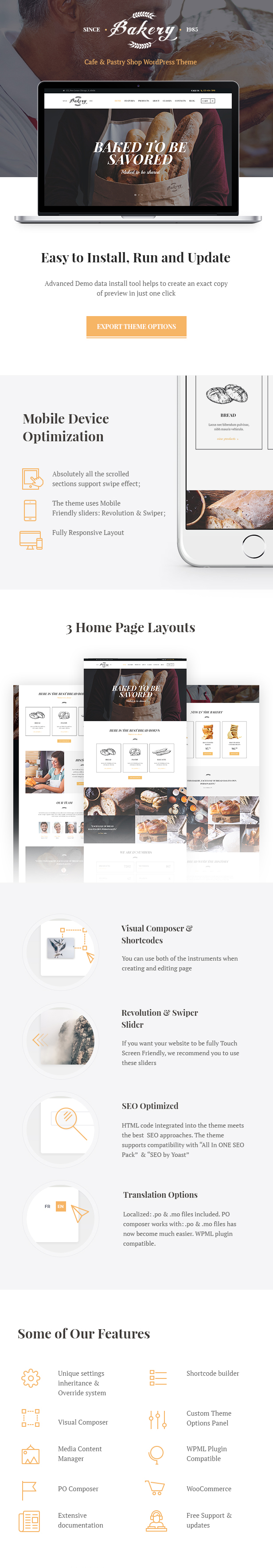 Bakery, Cafe and Pastry Shop WordPress Theme features