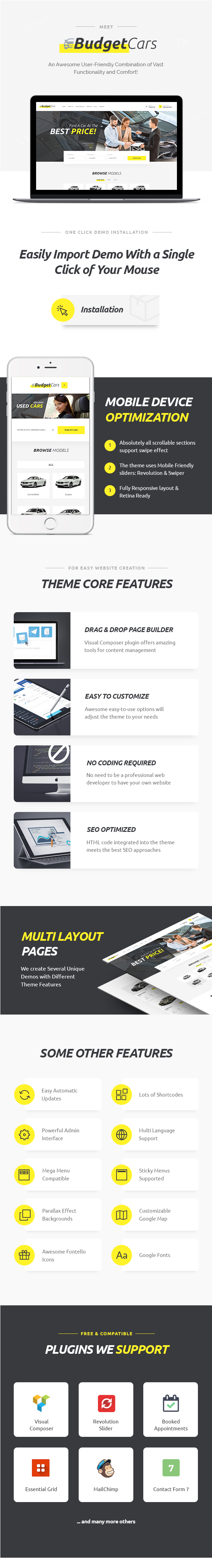 Cars - Used Car Dealer & Store Wordpress Theme Features